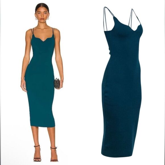 NEW The Sei Double Sweetheart Knit Midi Dress Turquoise Peacock Size Medium - Picture 1 of 14